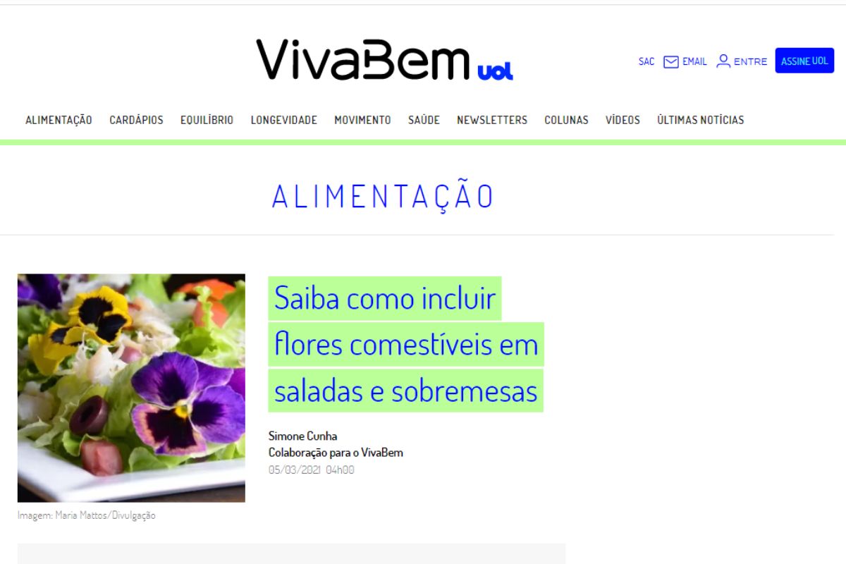 Flores comestíveis/ Imagem extraída do site Viva Bem Uol