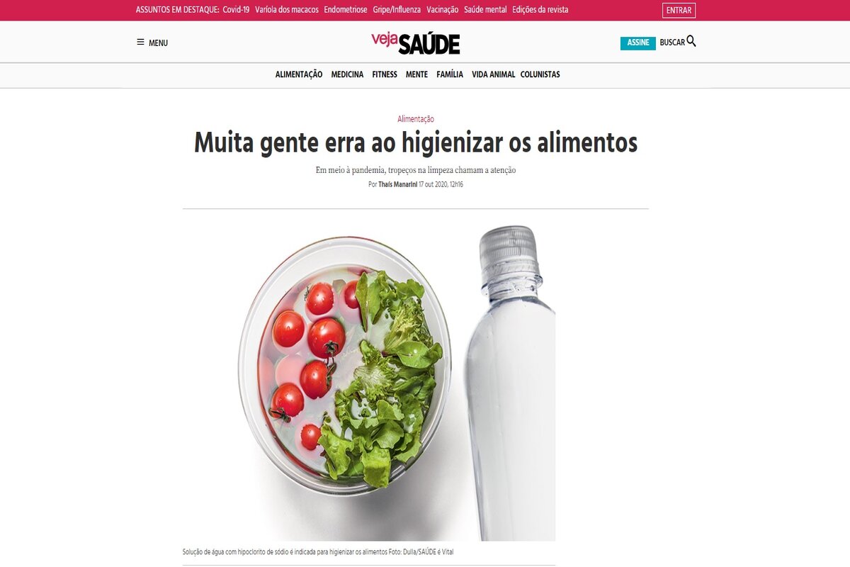 Matéria sobre os erros comum na hora de higienizar alimentos publicada pelo site Abril - Imagem extraída do site saude.abril.com.br