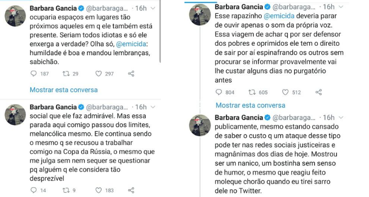 Barbara Gancia no Twitter sobre Emicida