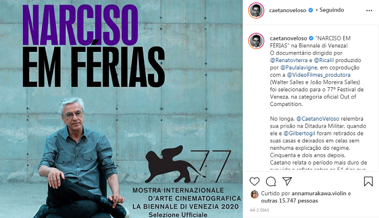 Caetano Veloso / Reprodução instagram