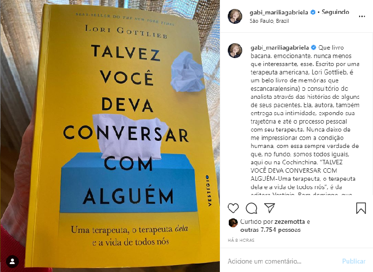 Dica de leitura de Marília Gabriela - Imagem reproduzida do Instagram