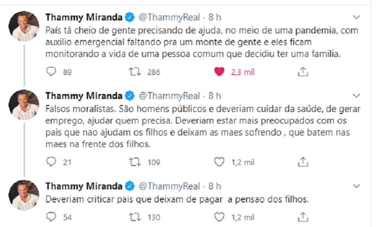 Thammy Miranda sobre a opinião alheia - Twitter