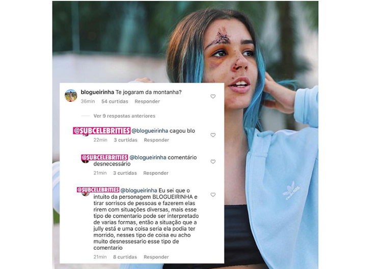 Imagem: Comentário da Blogueirinha na publicação do Instagram em que a YouTuber Jully Molina relata o acidente que sofreu e algumas repercussões desse comentário (Reprodução/Instagram)