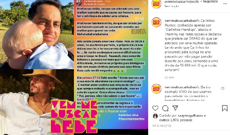 Carlinhos Mendigo detona Thammy Miranda (Foto: Reprodução/Instagram)