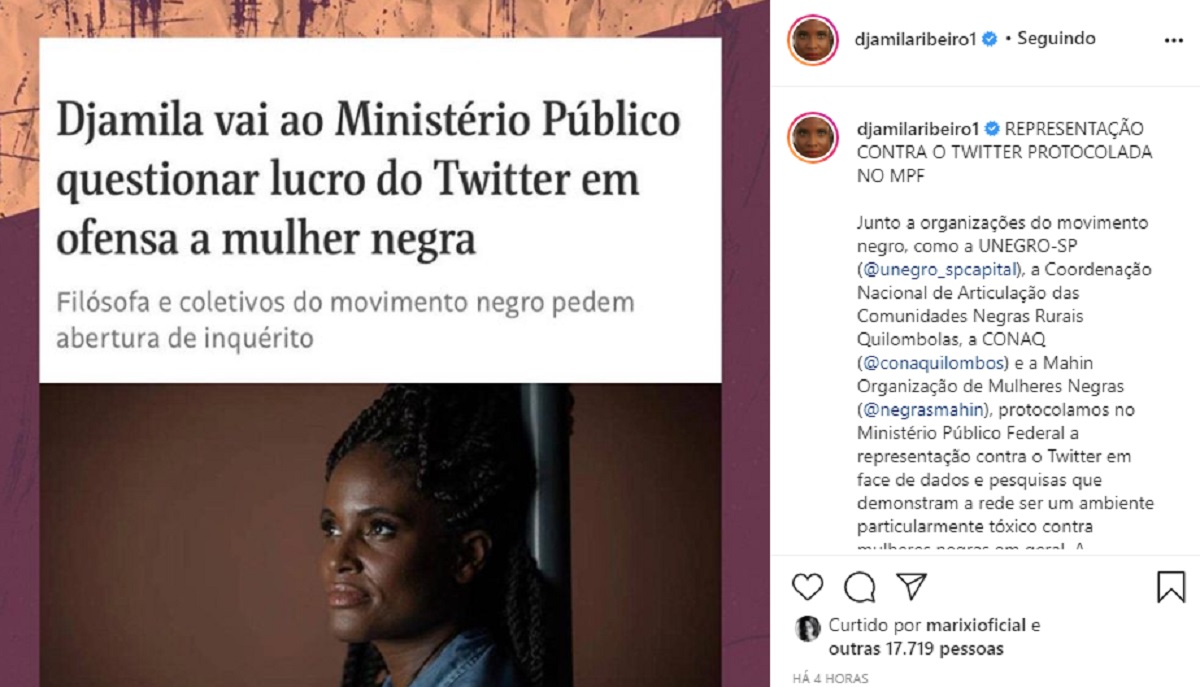 Djamila Ribeiro / Reprodução instagram