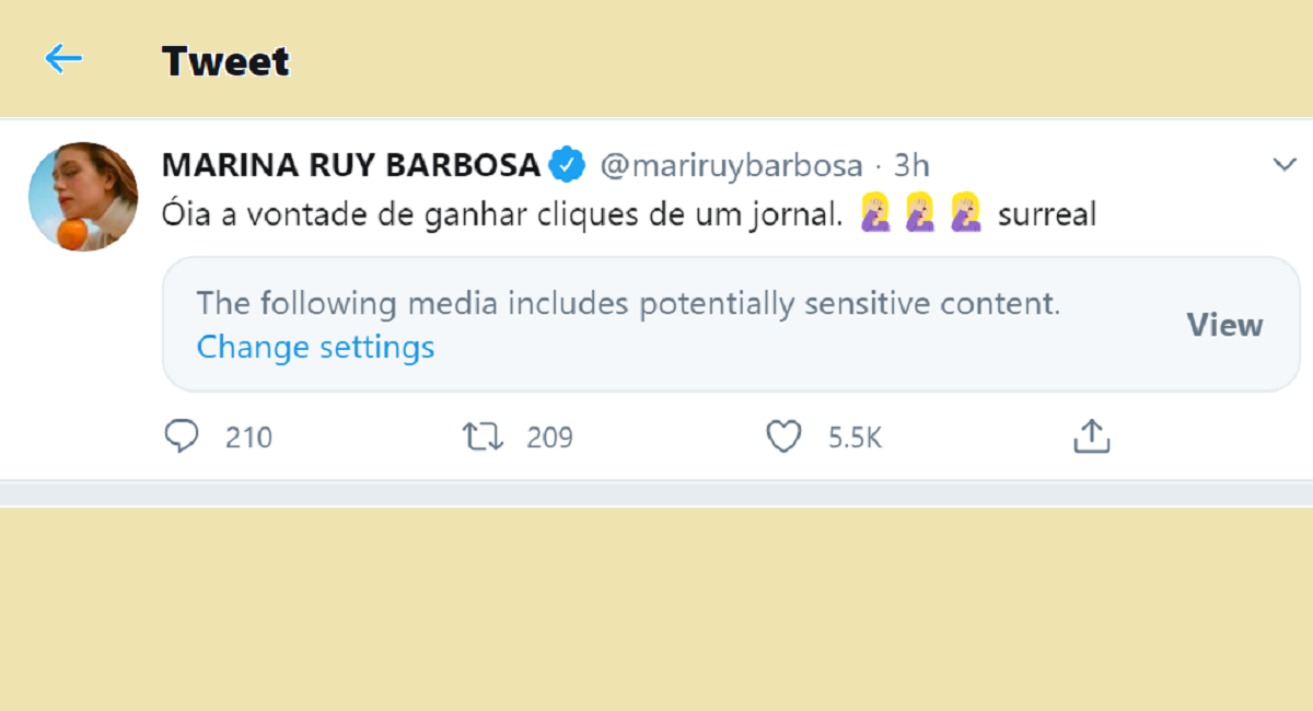 Publicação criticada por Marina Ruy Barbosa - Reprodução do Twitter