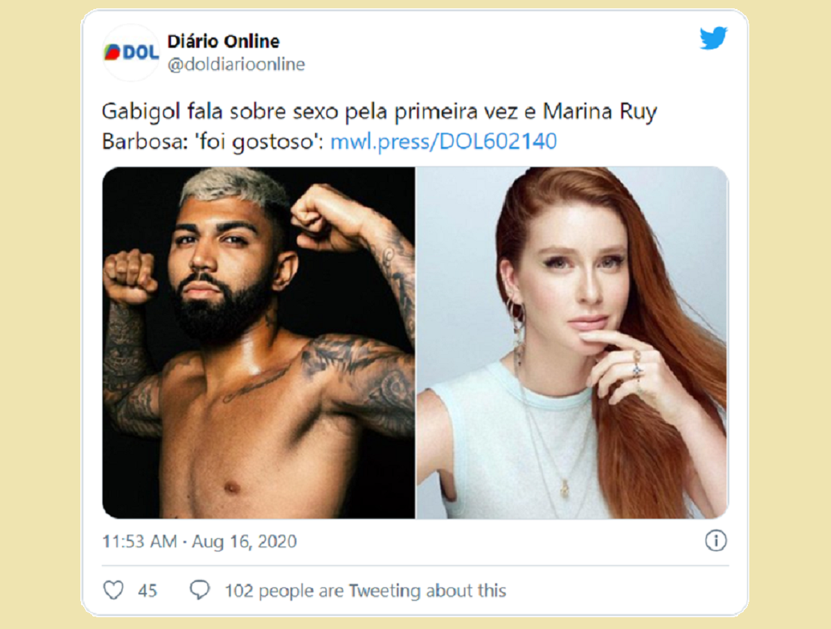 Pubricação Sensacionalista do Diário On-line criticada por Marina Ruy Barbosa (MRB e Gabibol no post)