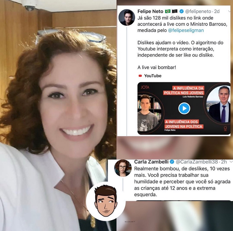 Felipe Neto e Carla Zambelli discutem no Twitter (Foto: Reprodução/Instagram)