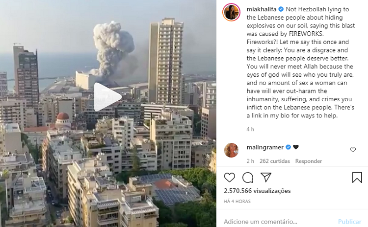 Mia Khlaifa fala sobre a explosão no Líbano em seu perfil (Foto: Reprodução/Instagram)