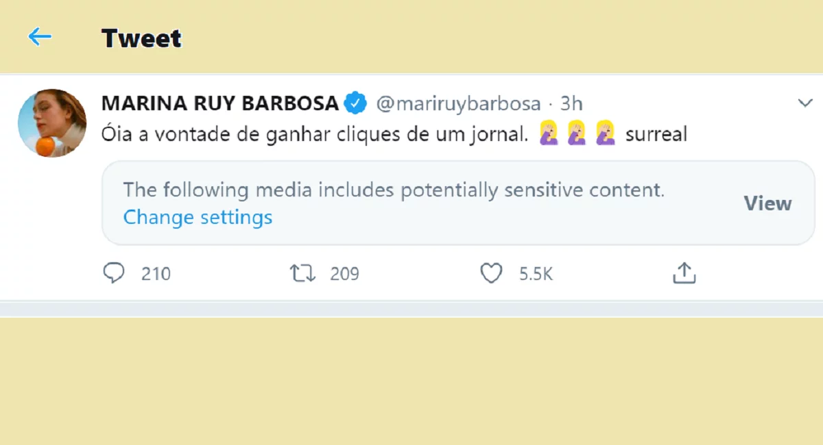 Publicação criticada por Marina Ruy Barbosa - Reprodução do Twitter