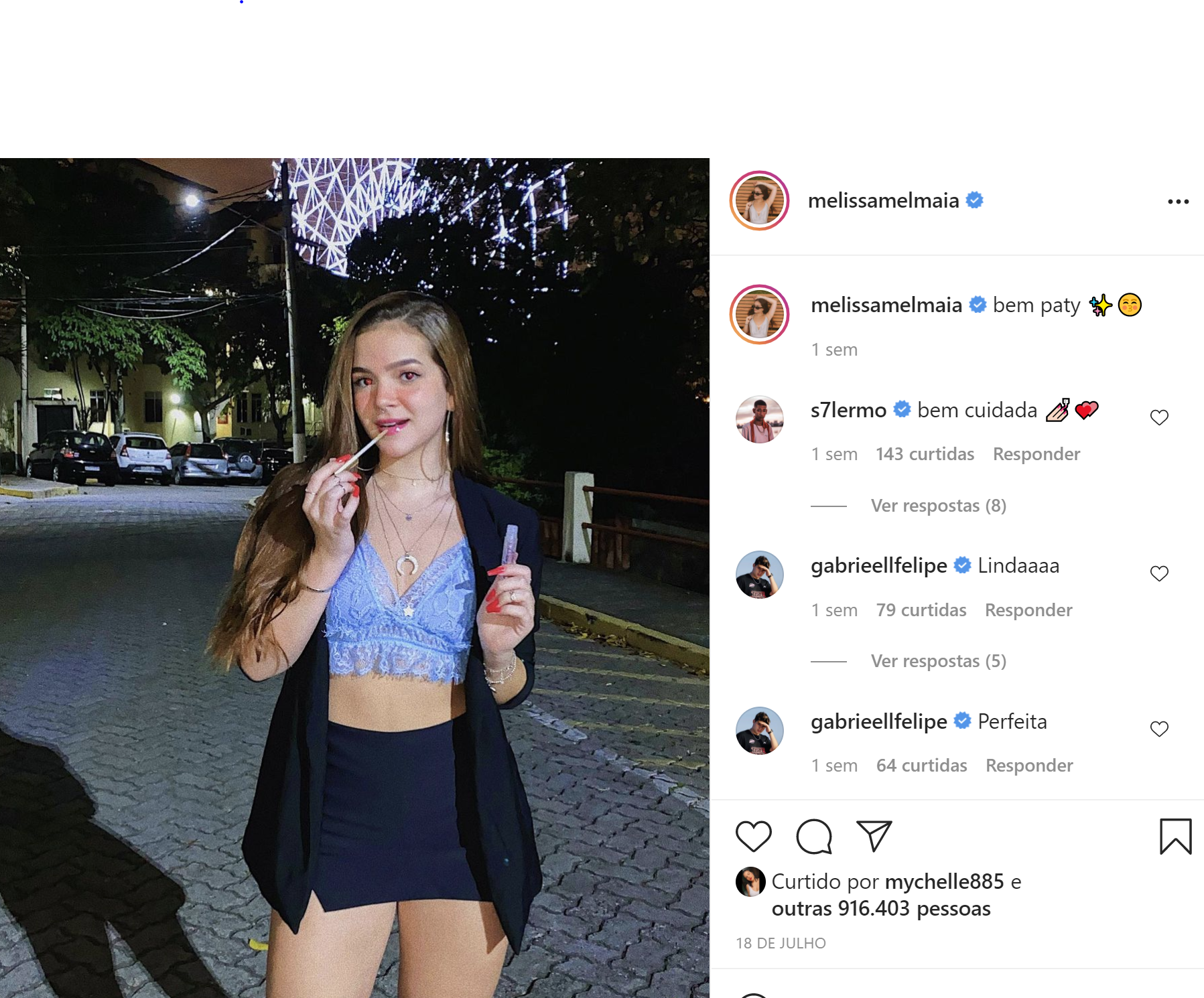 Atriz Mel Maia publica foto no Instagram e atinge mais de 900 mil curtidas