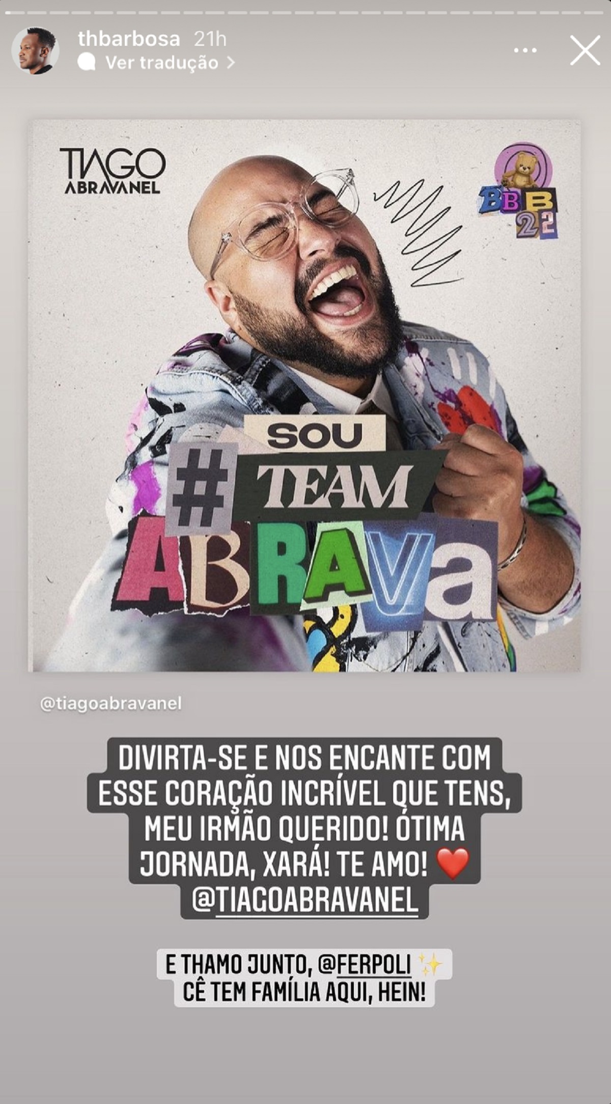 Tiago Abravanel é a torcida declarada de Thiaguinho (Foto: Reprodução/Instagram)