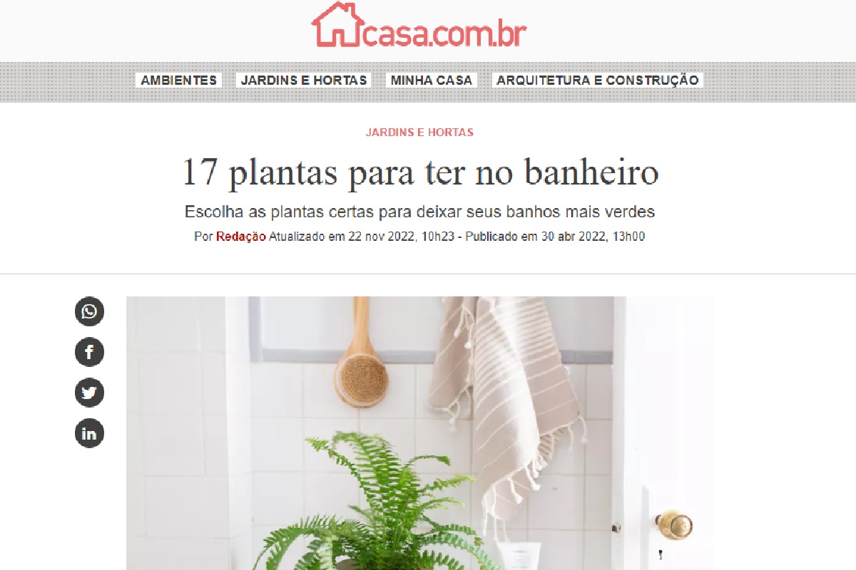 Reportagem sobre plantas para o banheiro (Foto: Reprodução Portal Abril)